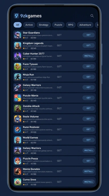 Tampilan katalog aplikasi 9zkgames