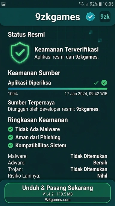 Tampilan kanal resmi 9zkgames