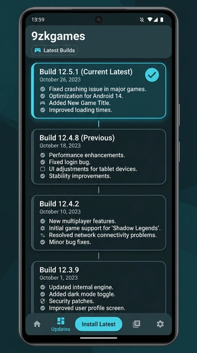 Tampilan riwayat versi 9zkgames
